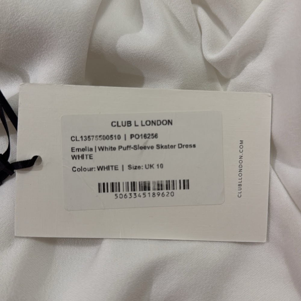 CLUB L. LONDON EMELIA WHITE PUFF-SLEEVE SKATER DRESS - 6 - Picture 6 of 8